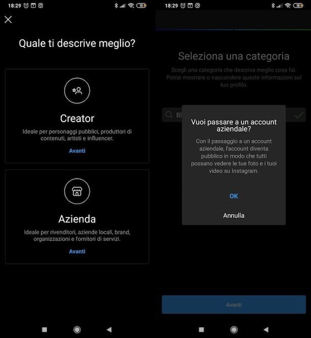 Passare a un account per professionisti su Instagram