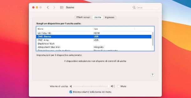 Impostazioni audio Mac