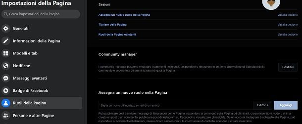 aggiungere un amministratore alla pagina Facebook da computer