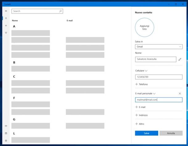 Come salvare contatti su Gmail