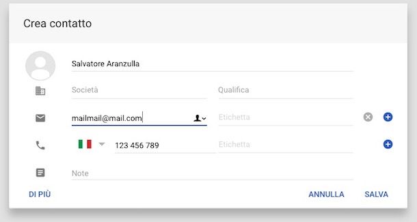 Come salvare contatti su Gmail