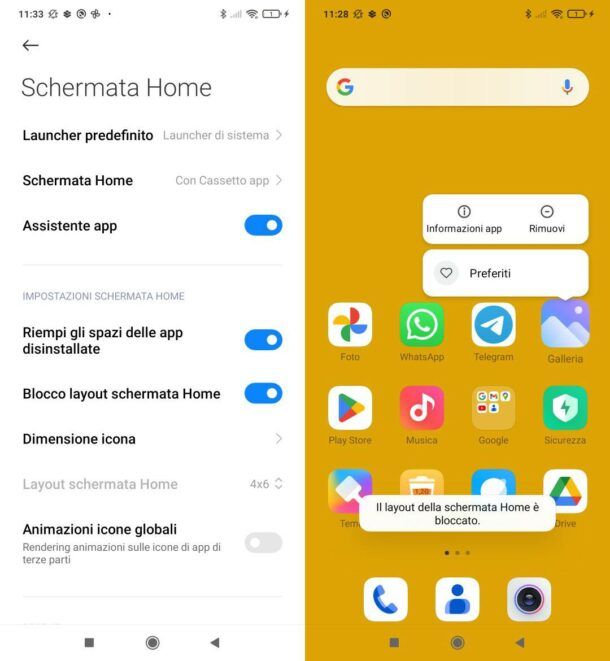 Bloccare icone Home screen Android