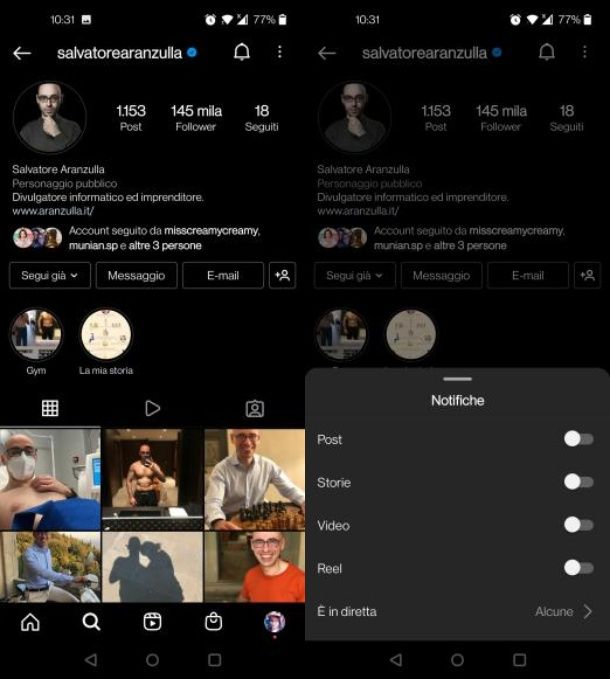 Come attivare notifiche Instagram di un altro account