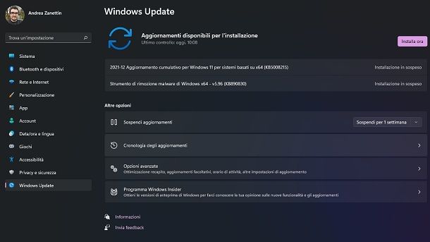 Cronologia degli aggiornamenti Windows 11