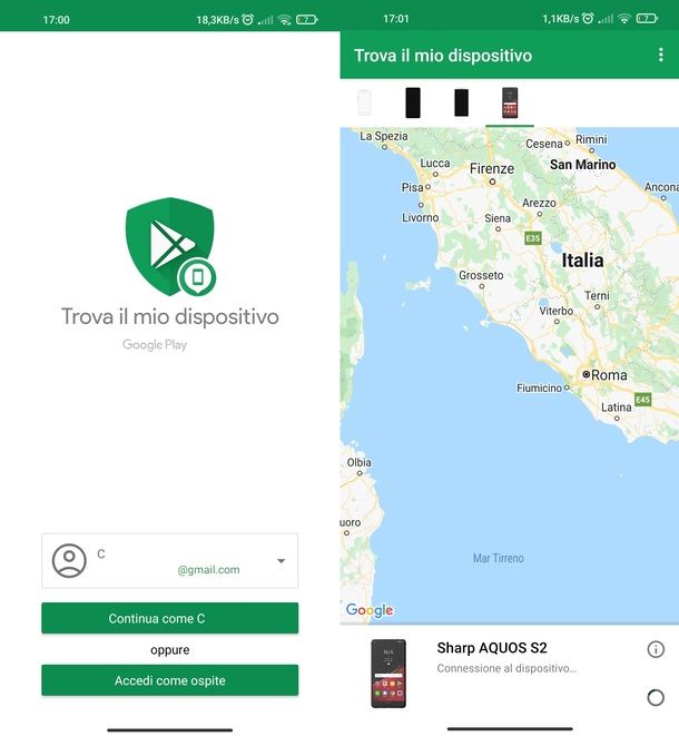 Trova il mio dispositivo app Android