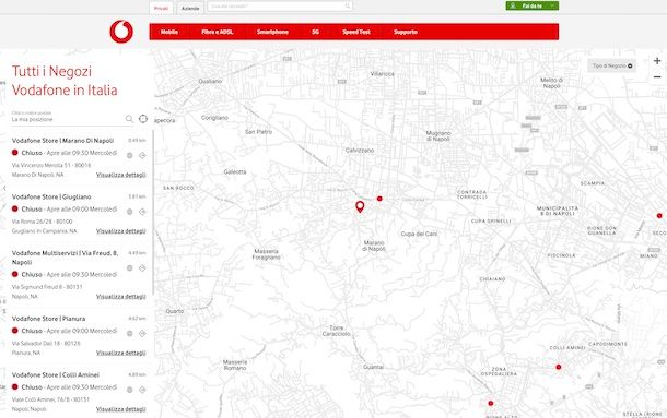 Mappa negozi Vodafone