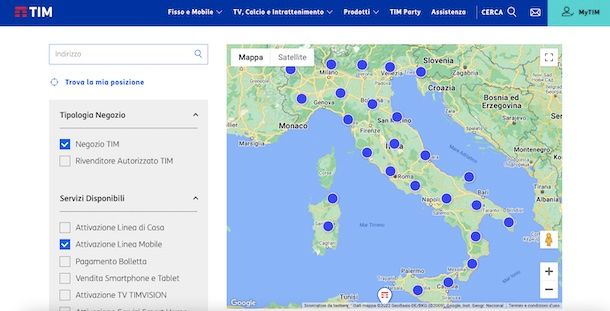 Mappa negozi TIM