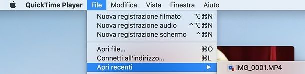 File recenti aperti nelle applicazioni QuickTime