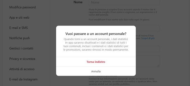 Account Personale Instagram