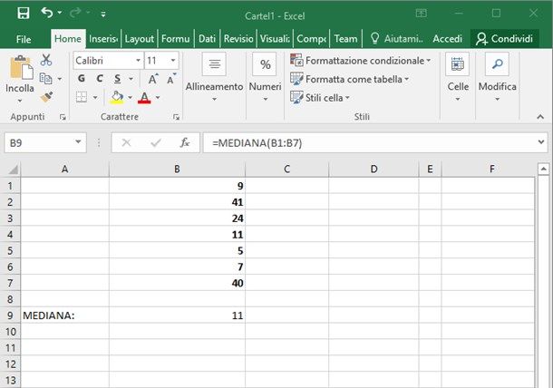 Come calcolare la mediana su Excel