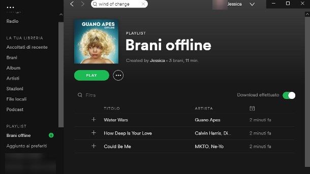 Spotify offline su PC