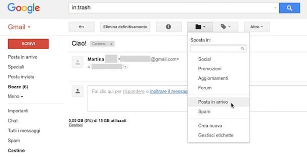 Come recuperare messaggi cancellati Gmail