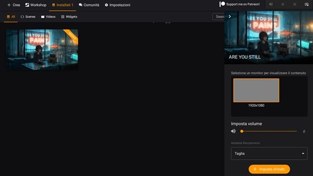 ScreenPlay Imposta sfondo live Windows 11