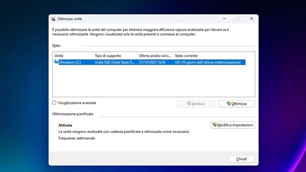 Ottimizzare il disco ottimizzazione SSD