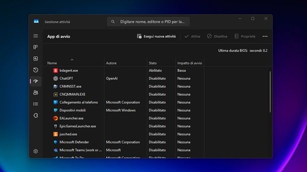 Disattivare avvio automatico programmi non necessario Windows 11