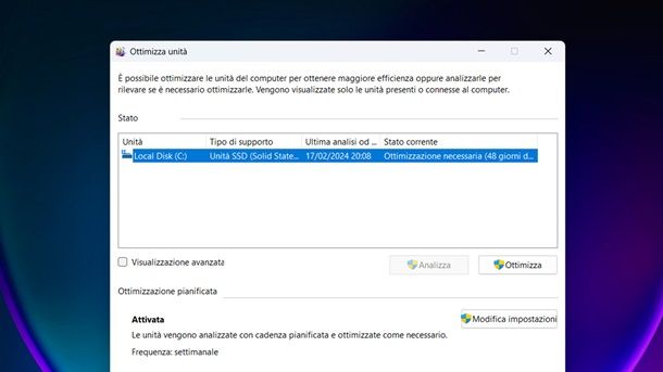 Ottimizza unità SSD Windows 11