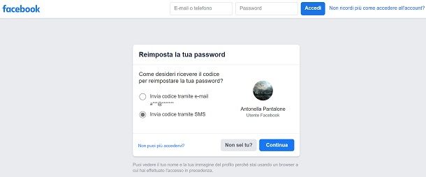 FB entrare con SMS