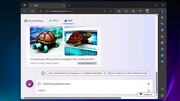 Servizi IA per fare disegni al PC Bing