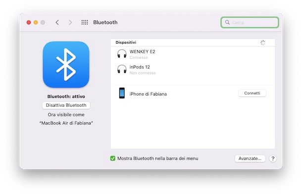 Collegamento iPhone-Mac Bluetooth