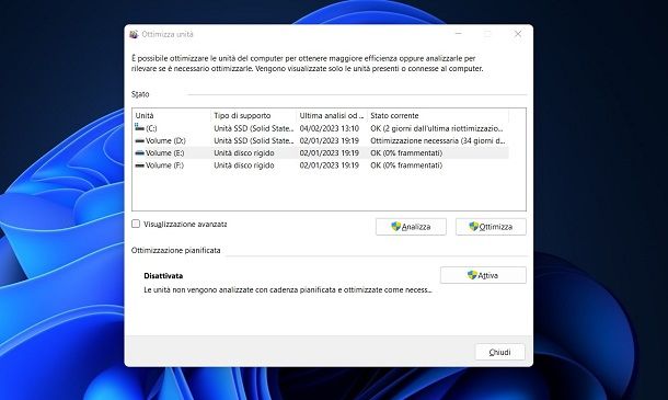 Deframmentare le partizioni dell'hard disk