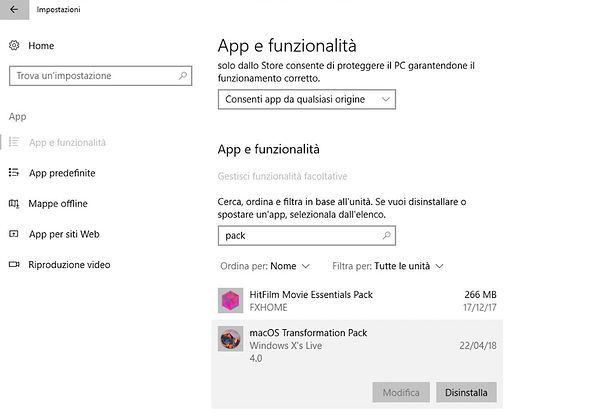 Come disinstallare macOS Transformation Pack