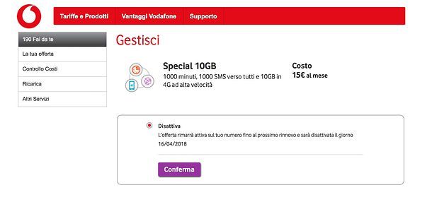 Come disattivare abbonamenti Vodafone