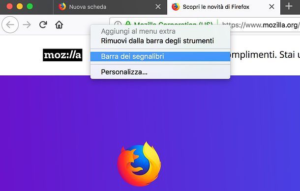 Come nascondere barra preferiti Firefox