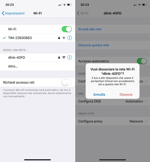Come eliminare connessione automatica iOS