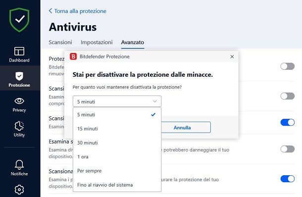 Disattivare Bitdefender