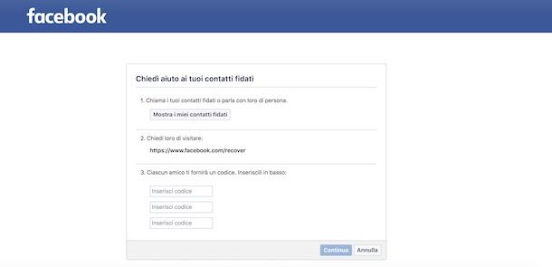 Recuperare account Facebook con amici fidati