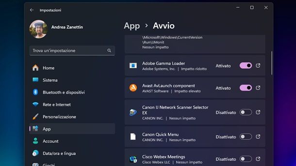 Disattivare programmi superflui all'avvio Windows 11