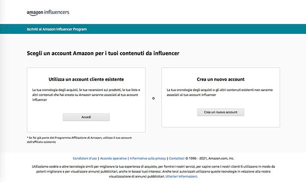 Come guadagnare con Amazon iscrizione programma Influencers