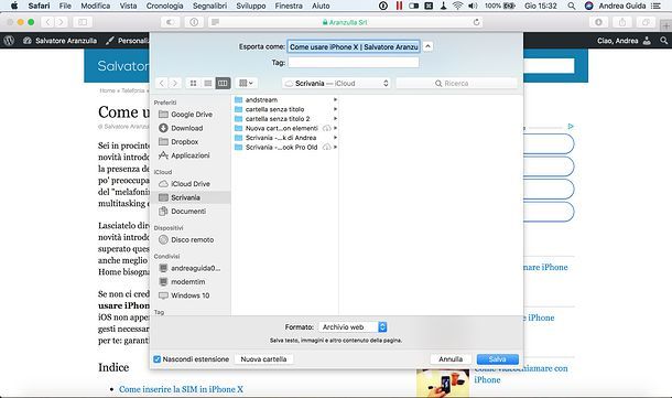 Come copiare una pagina Web in Safari