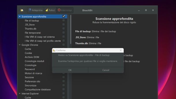 Scansione approfondita BleachBit