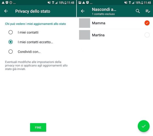 Disattivare stato WhatsApp Android