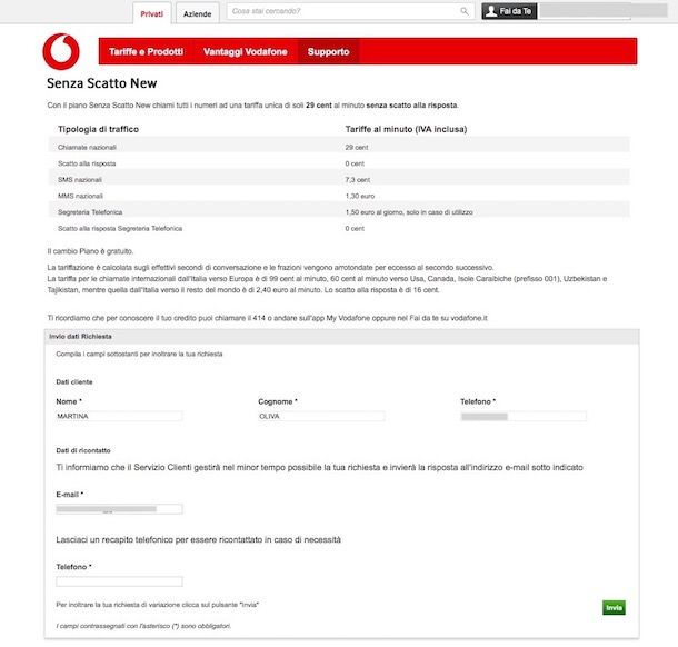 Come attivare Vodafone Senza Scatto New