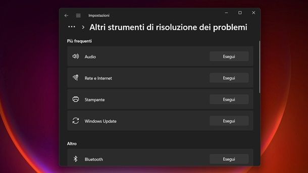 Altri strumenti di risoluzione dei problemi Windows 11