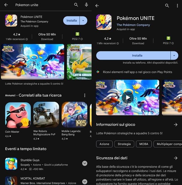 Giocare a Pokémon UNITE su Android