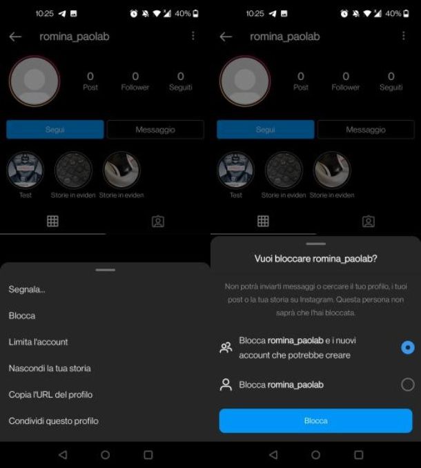 Bloccare una persona su Instagram