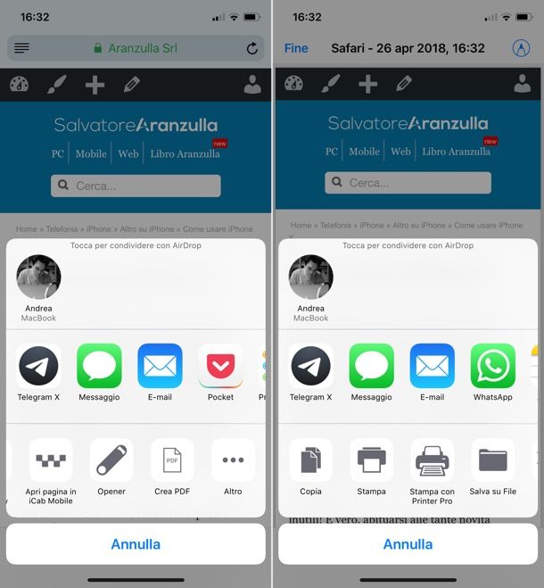 Come copiare una pagina Web in PDF iOS