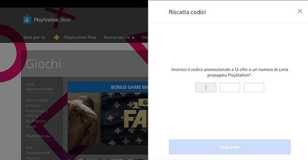 Come riscattare codice PS4