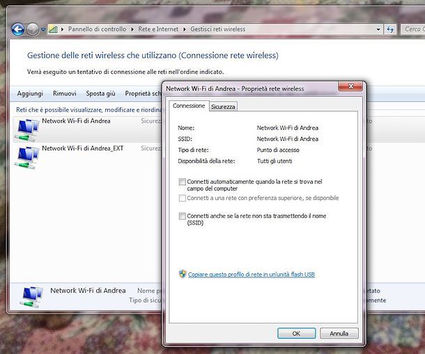 Come eliminare connessione automatica Windows 7