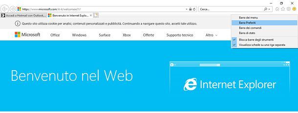 Come nascondere barra preferiti Internet Explorer