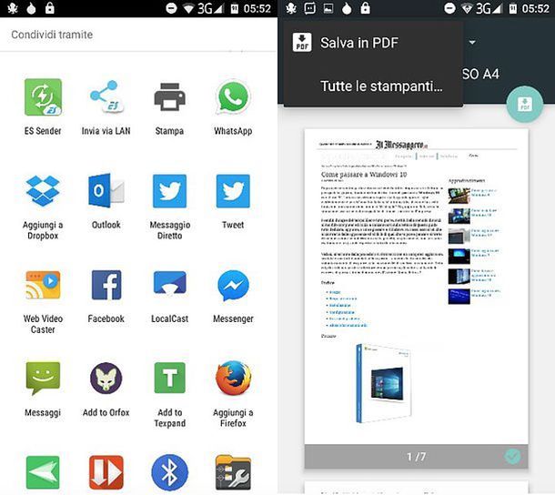 Come copiare una pagina Web in PDF Android