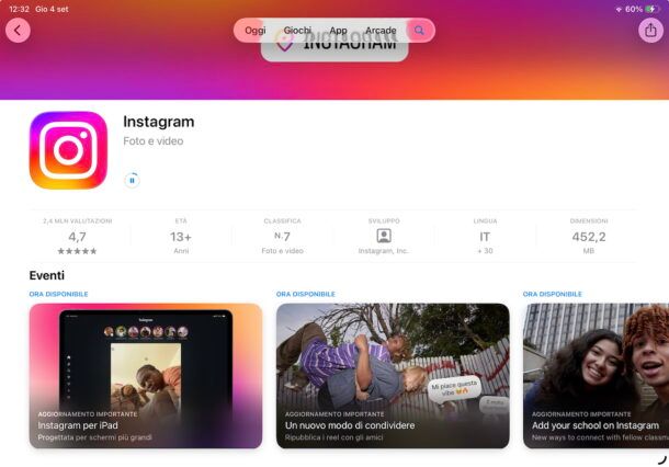 Come scaricare Instagram su iPad