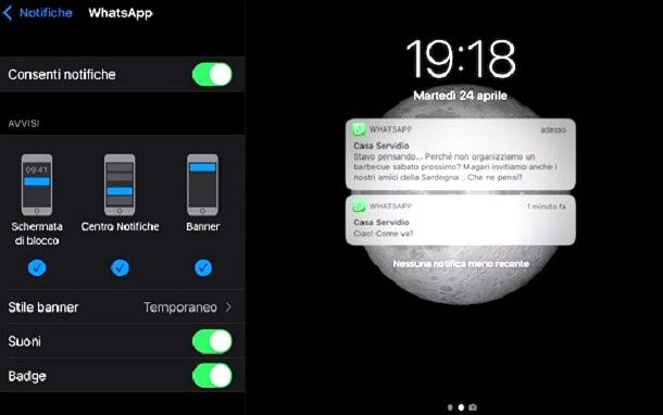 Schermata di blocco iPhone notifiche WhatsApp
