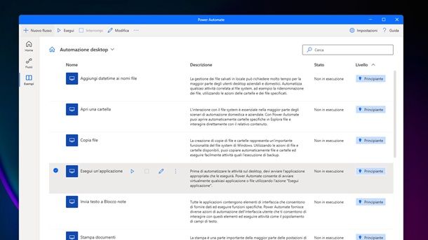 Power Automate Windows 11 Esegui applicazione