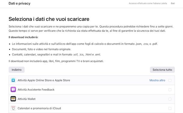 Salvare i dati dell'ID Apple