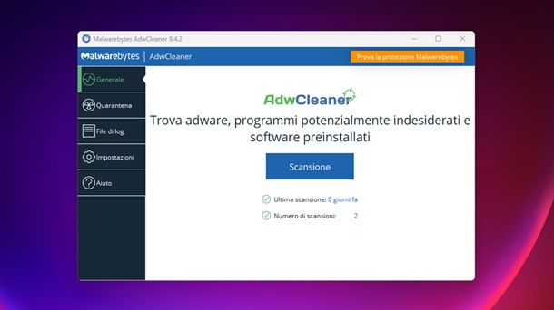 Malwarebytes AdwCleaner schermate indesiderate