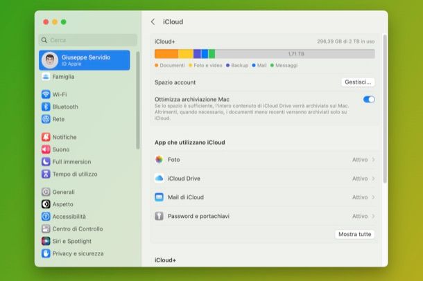 Vedere spazio iCloud su Mac